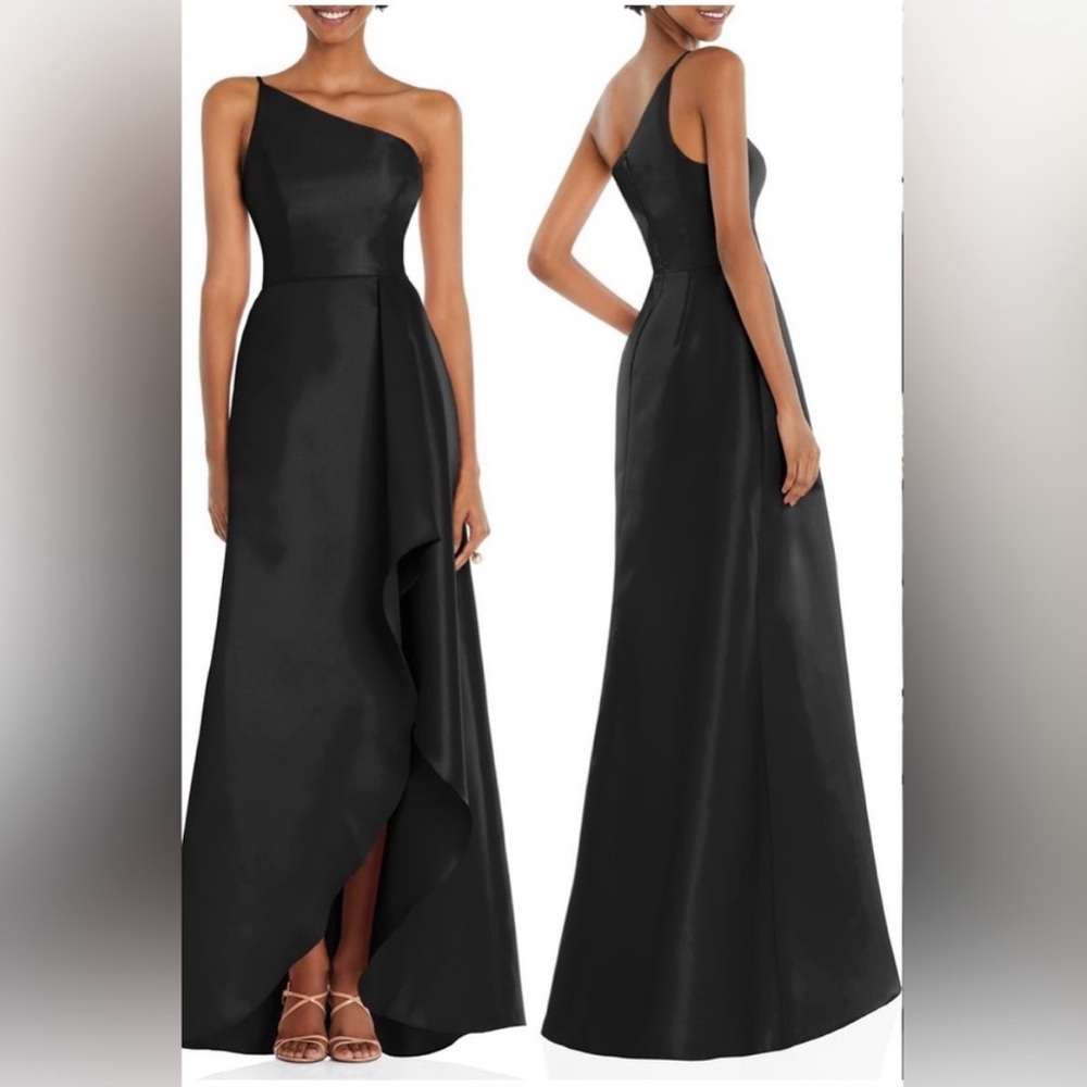 ALFRED SUNG One-Shoulder Satin Gown BLACK SIZE 8 0986